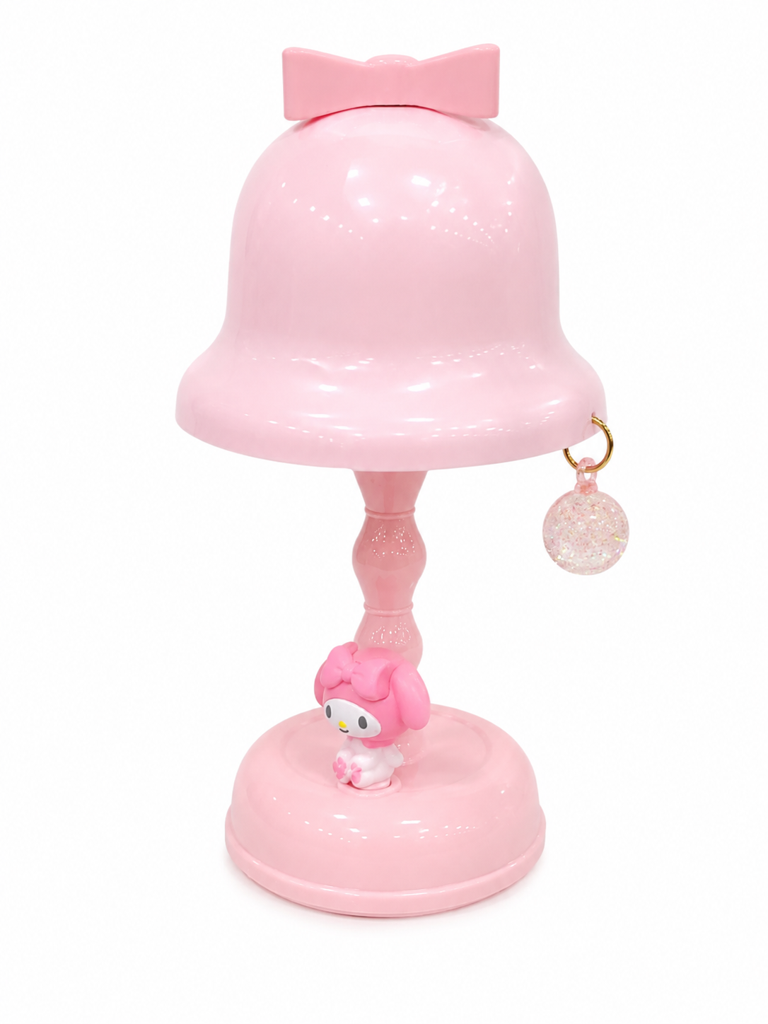 Cute bell table lamp, pink bow top with dangling charm on base