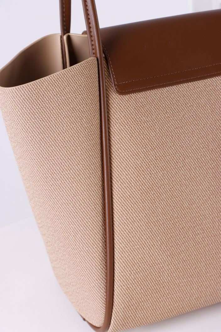 Eternia® Tweed Tote Shoulder Bag – Structured Vegan Leather Handbag (Beige & Brown)