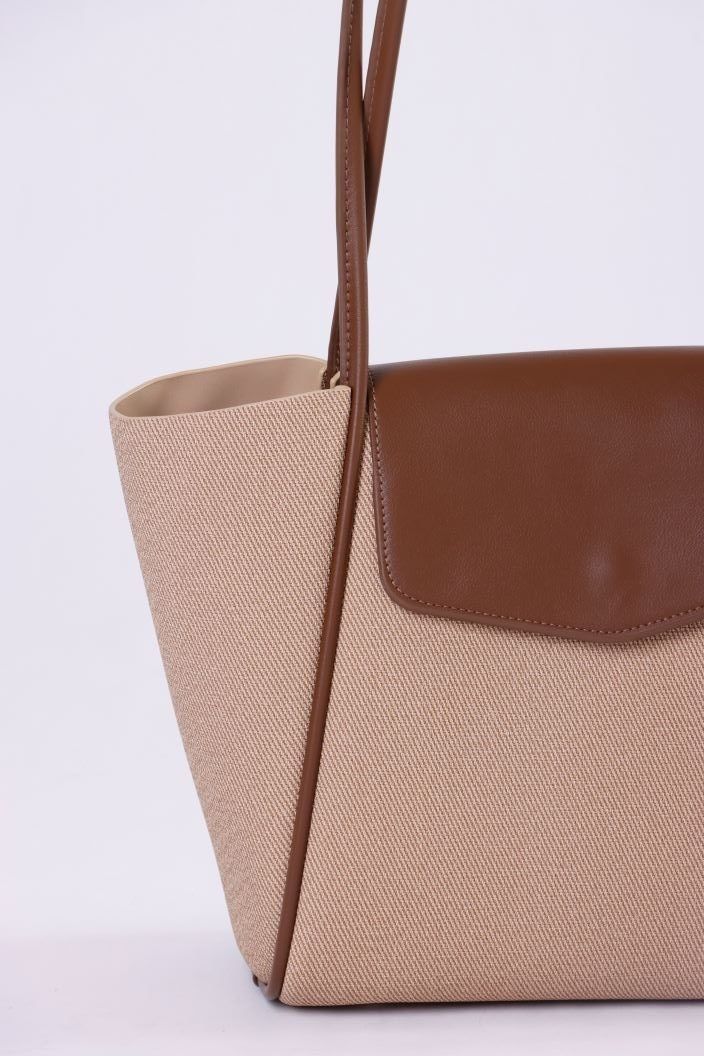 Eternia® Tweed Tote Shoulder Bag – Structured Vegan Leather Handbag (Beige & Brown)