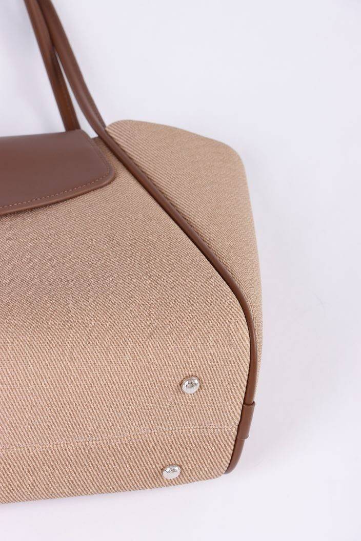 Eternia® Tweed Tote Shoulder Bag – Structured Vegan Leather Handbag (Beige & Brown)