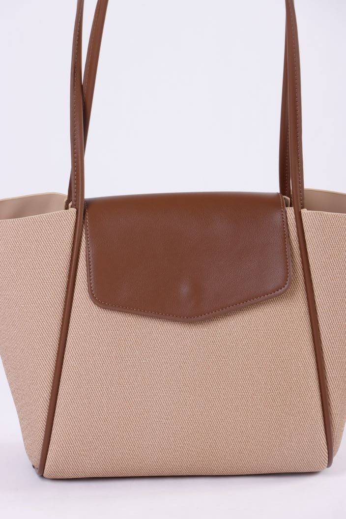 Eternia® Tweed Tote Shoulder Bag – Structured Vegan Leather Handbag (Beige & Brown)