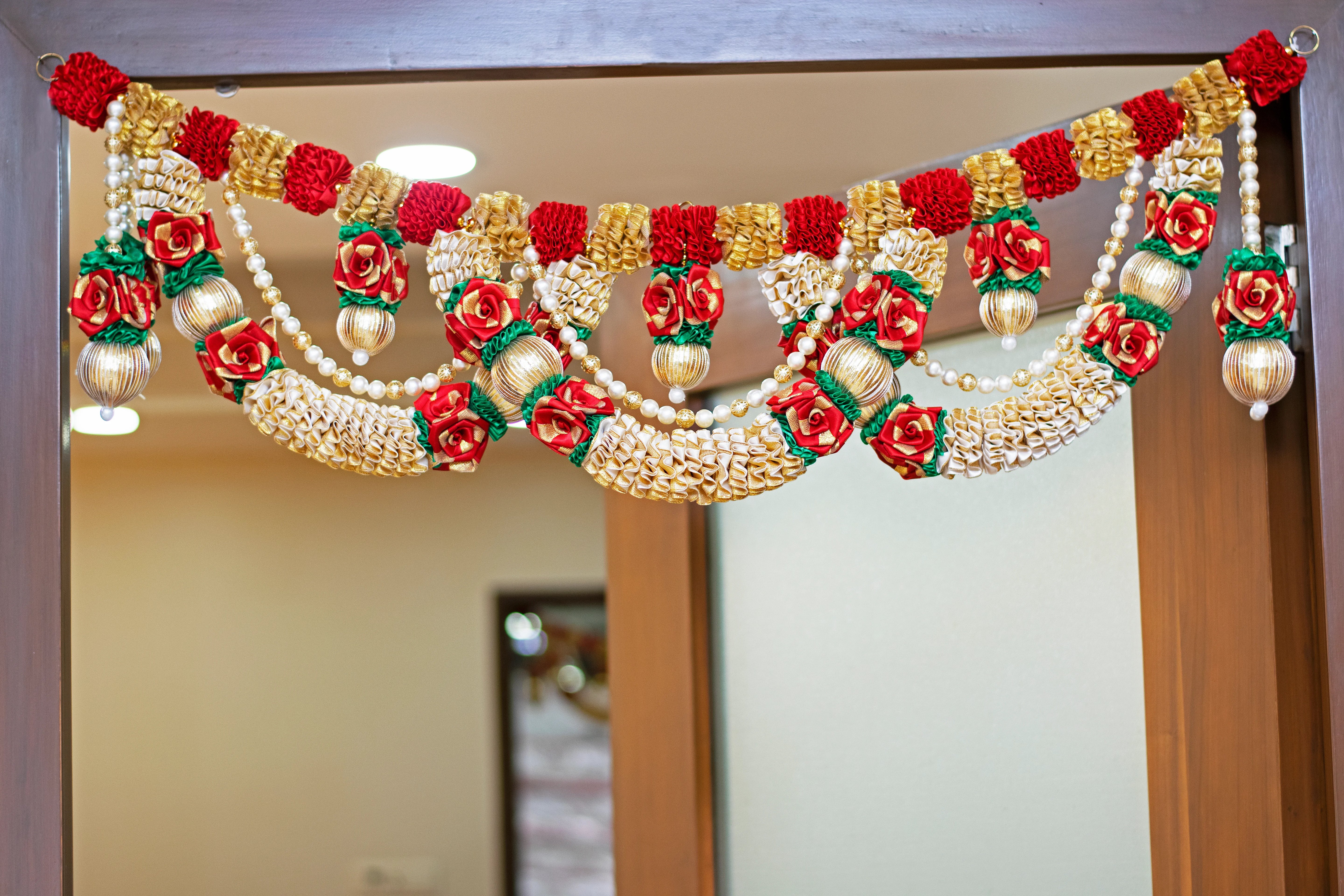Premsons® Gorgoeus Red & Gold Floral Toran – Festive Home Entrance Décor Garland