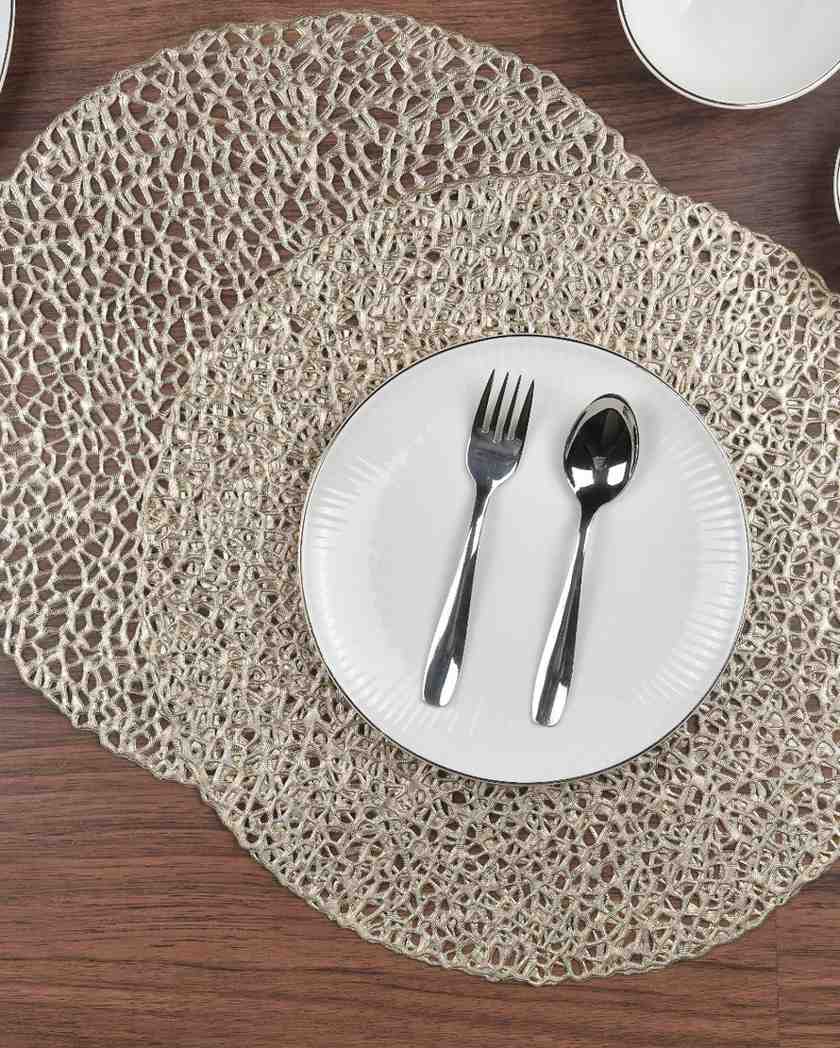 Premsons® Round Table Mat – Elegant Metallic Mesh Placemat | Washable, Wipeable, Non-Slip & Heat-Resistant | Dining Table Mat for Kitchen, Wedding & Party Décor – Gold
