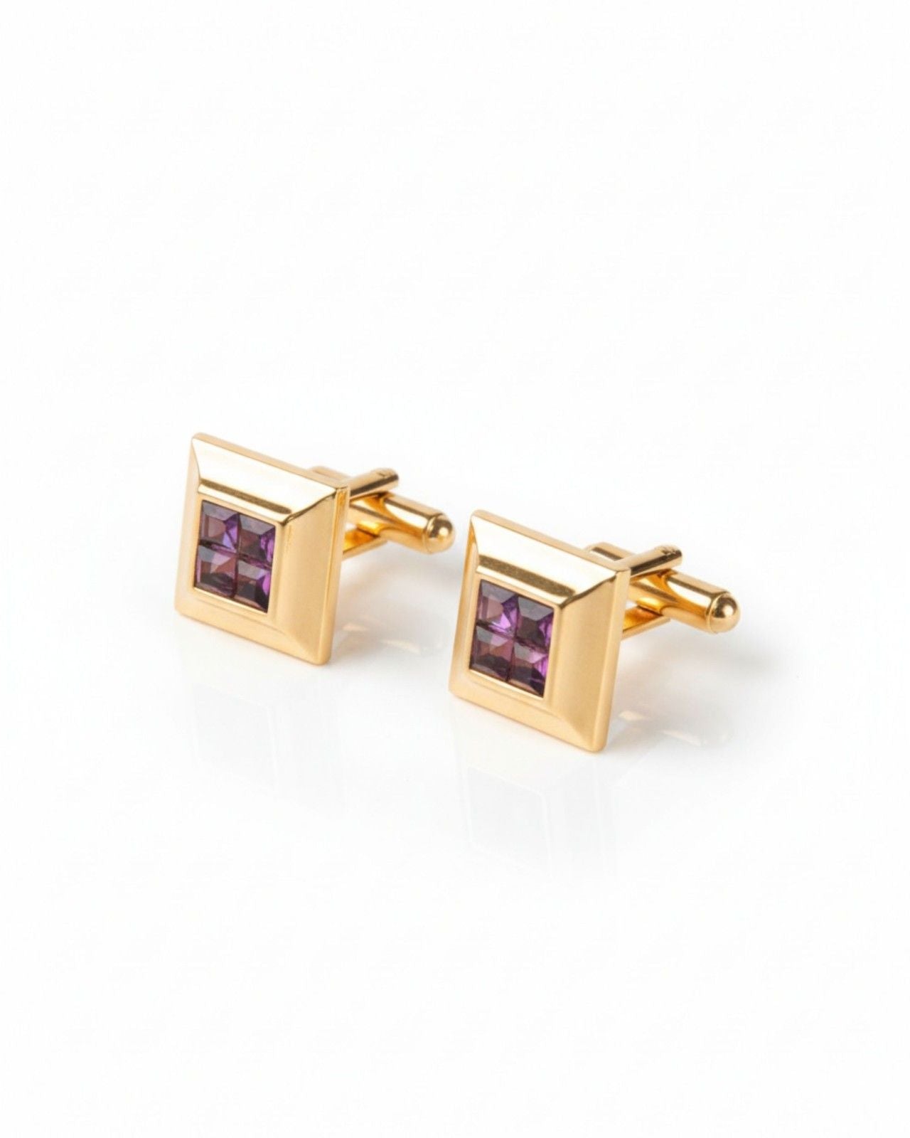 Premsons® Men’s Gold Tone Square Cufflinks with Crystal Mosaic Centre, Premium Formal Wear Accessories for Weddings & Parties – Purple