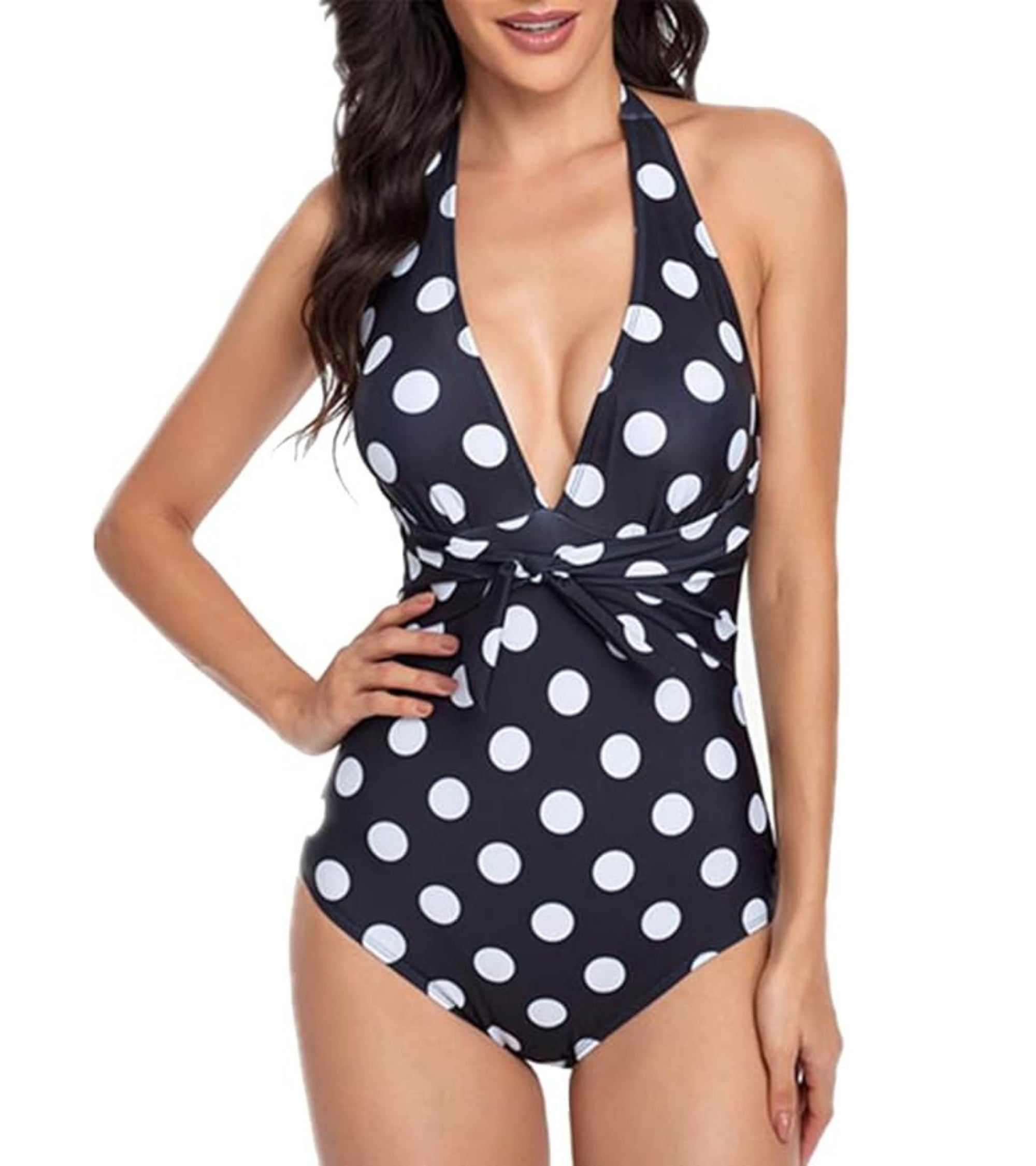 Premsons® Women's Polka Dot One-Piece Swimsuit – Elegant Slimming Wrap Design Swimwear, Perfect for Pool Parties, Beach Holidays, Vacations & Resort Wear