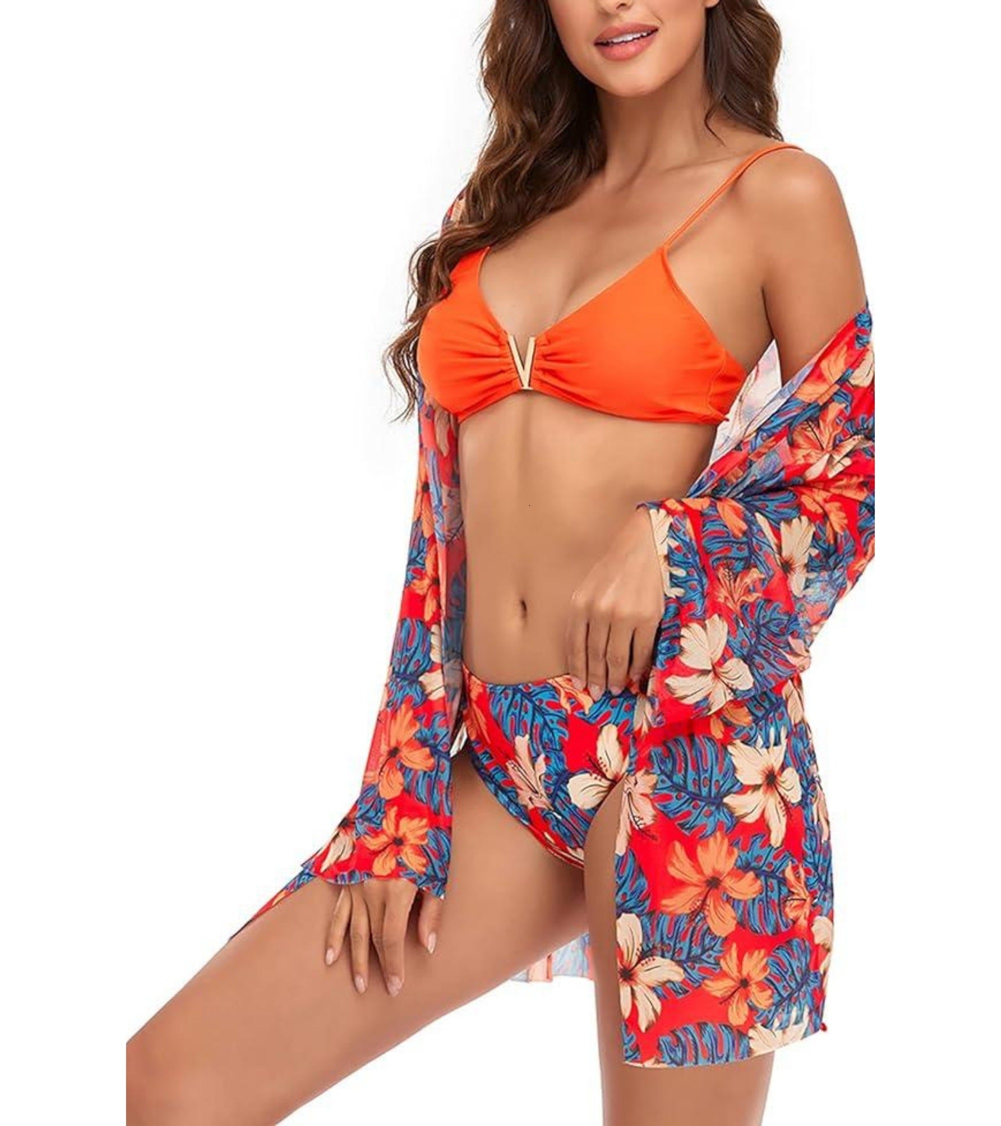 Premsons® Women's 3-Piece Floral Bikini Set with Cover-Up – Breathable, Skin-Friendly Swimwear for Pool, Spa, Vacations & Beach Parties