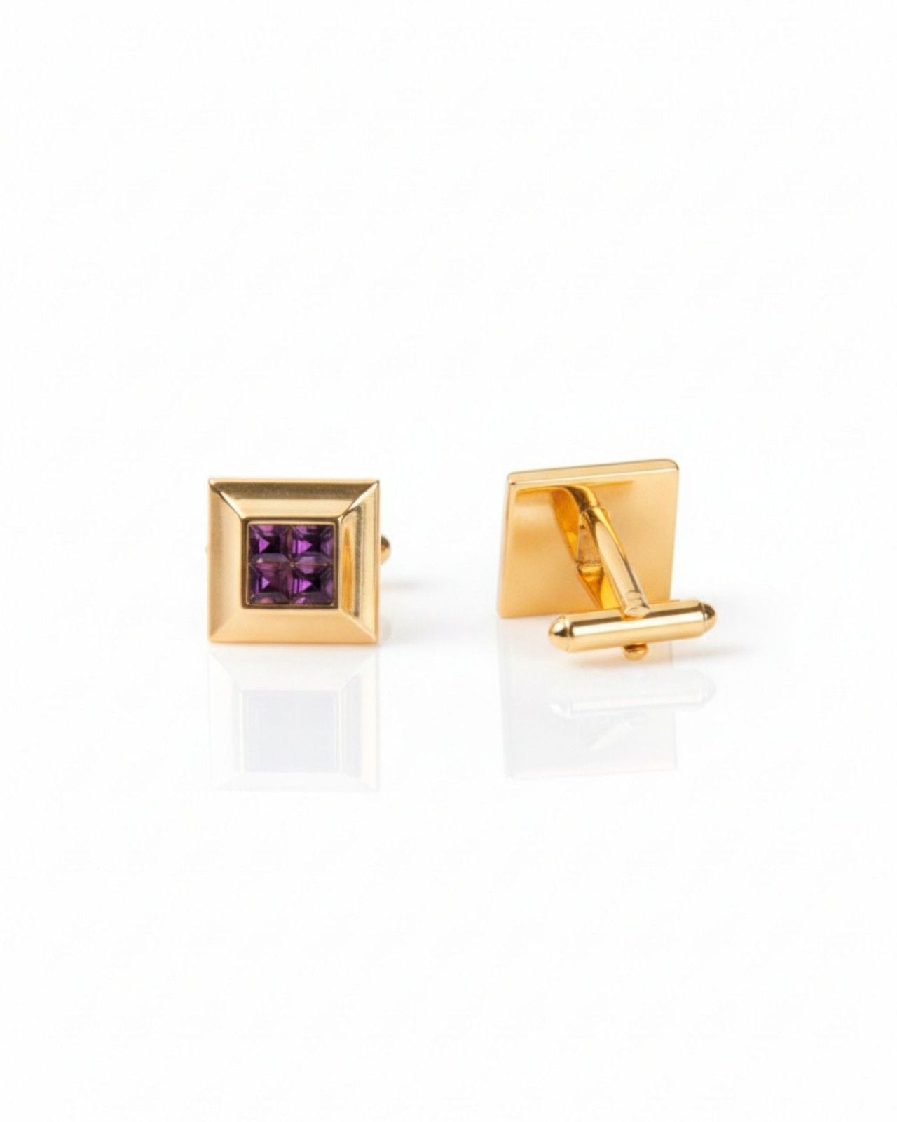 Premsons® Men’s Gold Tone Square Cufflinks with Crystal Mosaic Centre, Premium Formal Wear Accessories for Weddings & Parties – Purple