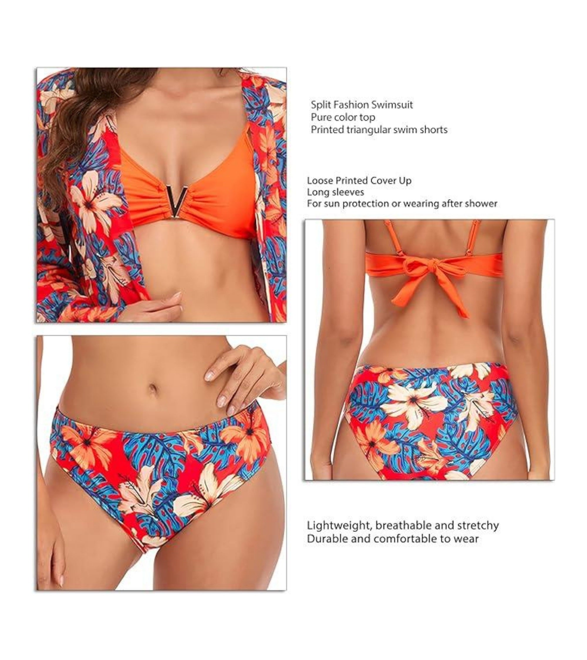 Premsons® Women's 3-Piece Floral Bikini Set with Cover-Up – Breathable, Skin-Friendly Swimwear for Pool, Spa, Vacations & Beach Parties