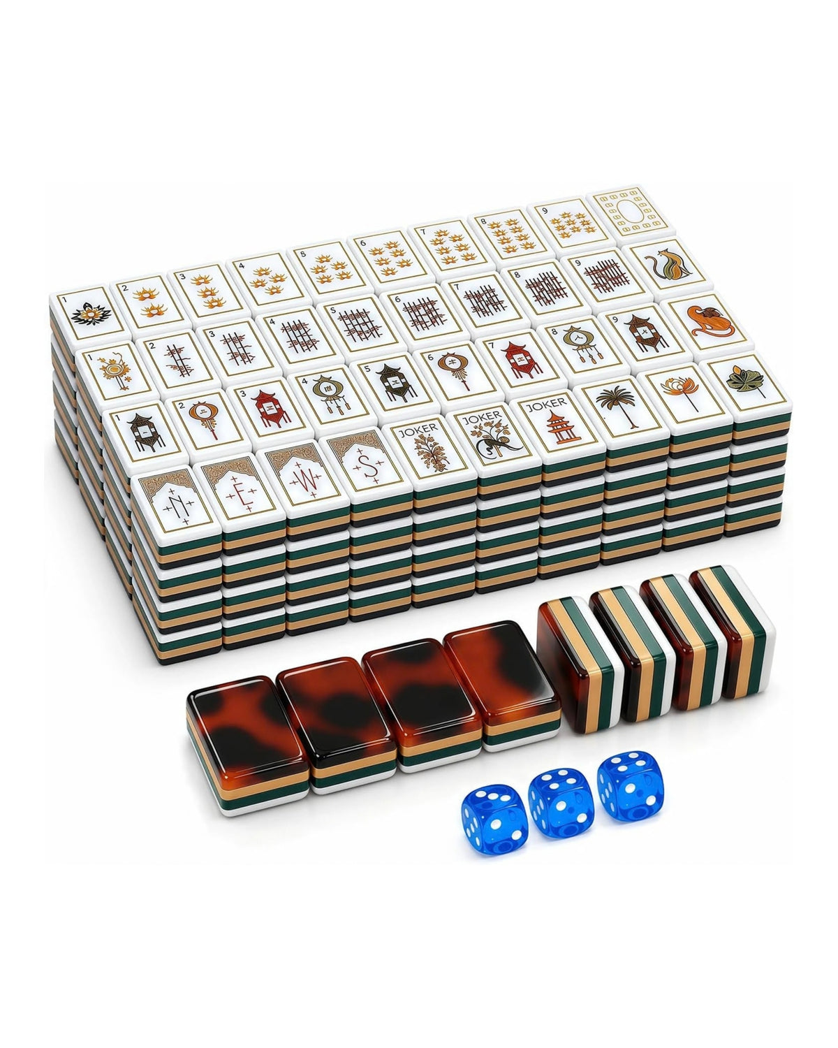 Premsons® Premium American Mahjong Tiles Set – 166-Piece Tortoise Shell & Ivory Tiles