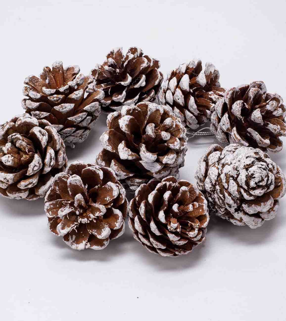 Premsons® Snow-Dusted Pine Cone Ornaments – Rustic Christmas Tree Decor, Pack of 6