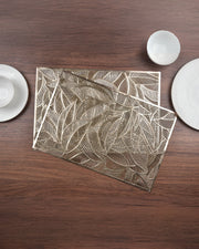 Premsons® Golden Leaf Design Rectangle Metallic Placemats – Washable, Wipeable, Non-Slip & Stain-Resistant Hollow Table Mats for Dining, Kitchen, Wedding & Party Decoration
