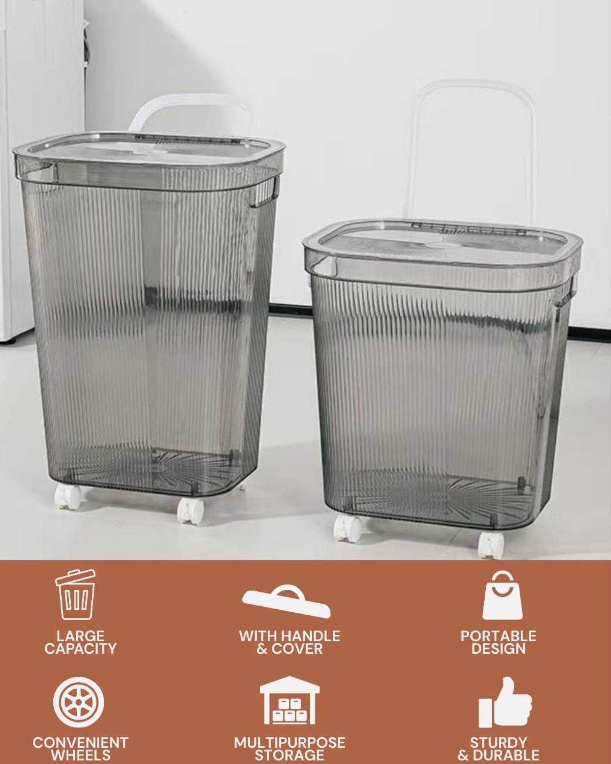 Premsons® Grey Storage Bin with Wheels & Handles – Durable Multipurpose Organizer Box for Clothes, Toys & Home Storage
