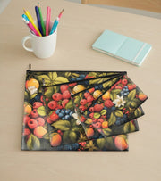 Premsons® Leatherette Fruit Print Pouch Set of 4 (1XL, 1L, 1M, 1S) | Vibrant Botanical Fruit Design, Premium Leatherette Finish, Durable & Lightweight