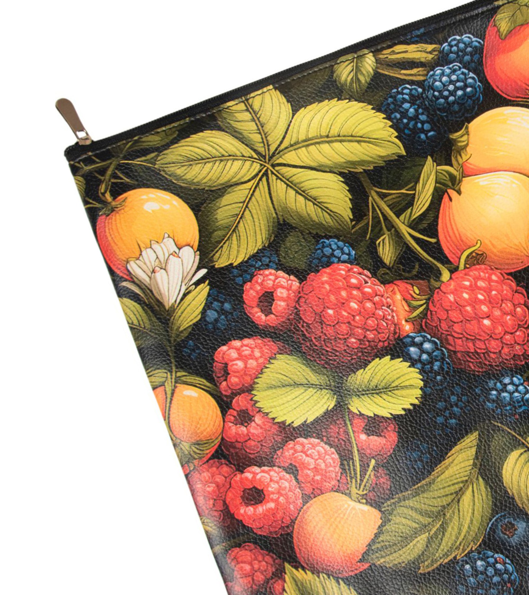 Premsons® Leatherette Fruit Print Pouch Set of 4 (1XL, 1L, 1M, 1S) | Vibrant Botanical Fruit Design, Premium Leatherette Finish, Durable & Lightweight