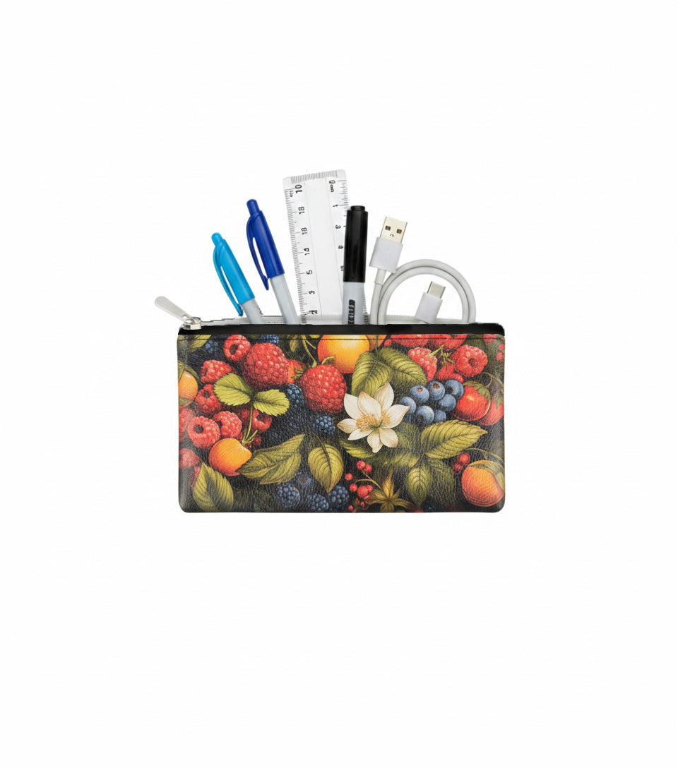 Premsons® Leatherette Fruit Print Pouch Set of 4 (1XL, 1L, 1M, 1S) | Vibrant Botanical Fruit Design, Premium Leatherette Finish, Durable & Lightweight