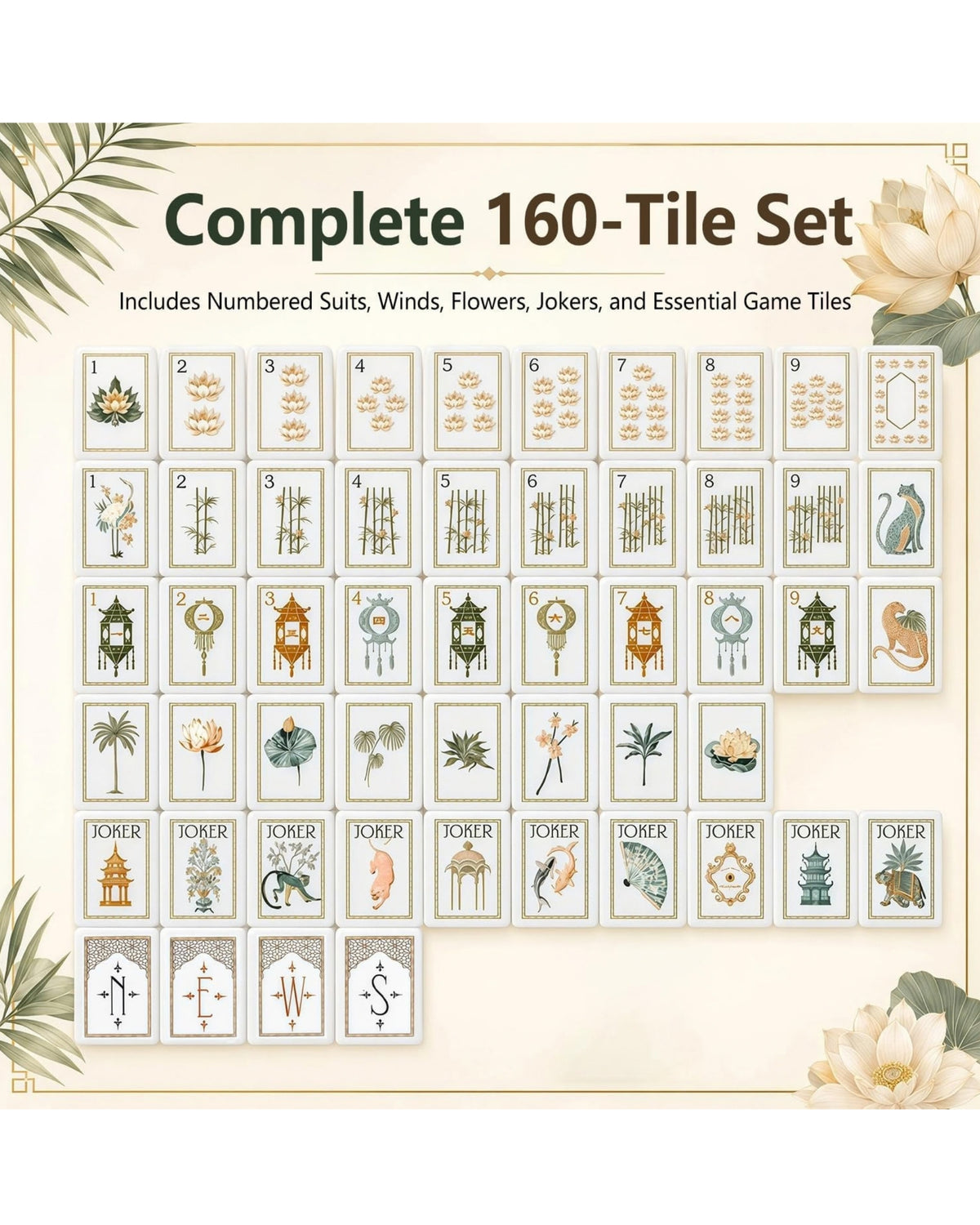 Premsons® Premium American Mahjong Tiles Set – 166-Piece Tortoise Shell & Ivory Tiles