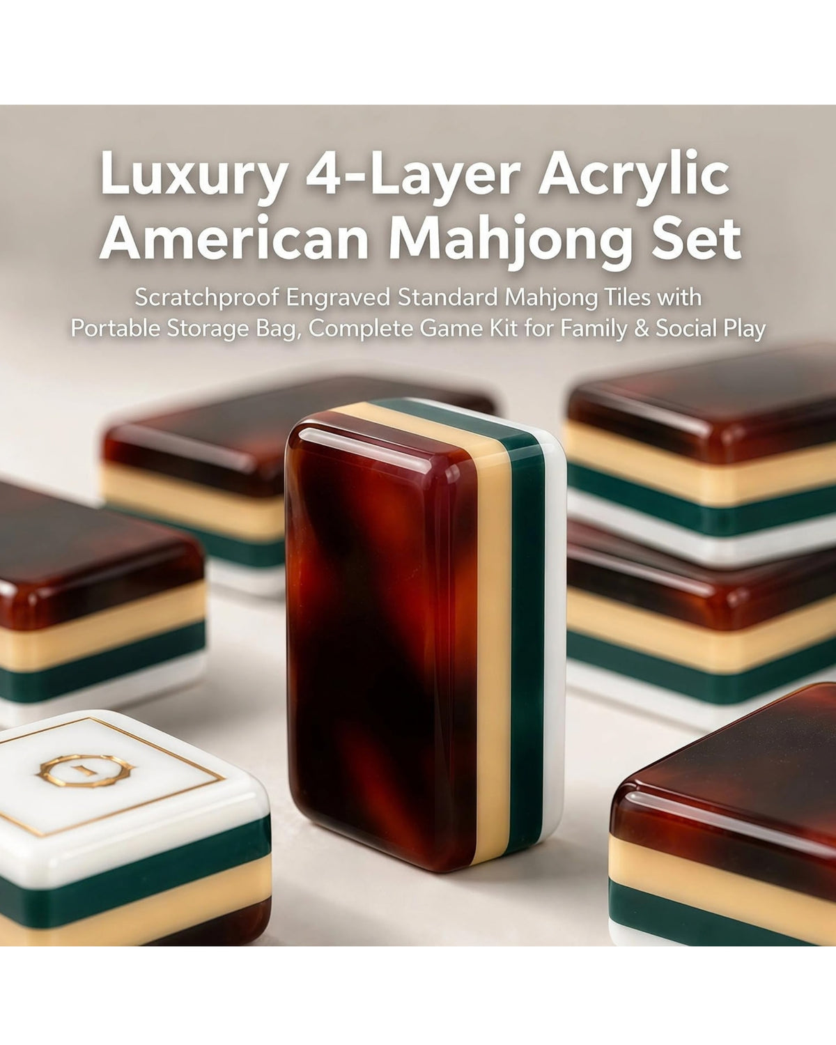 Premsons® Premium American Mahjong Tiles Set – 166-Piece Tortoise Shell & Ivory Tiles