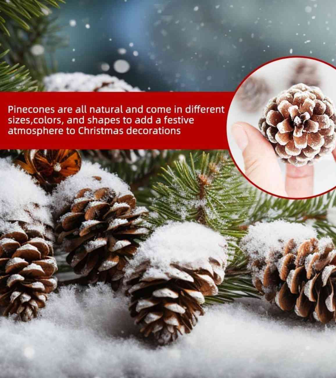 Premsons® Snow-Dusted Pine Cone Ornaments – Rustic Christmas Tree Decor, Pack of 6