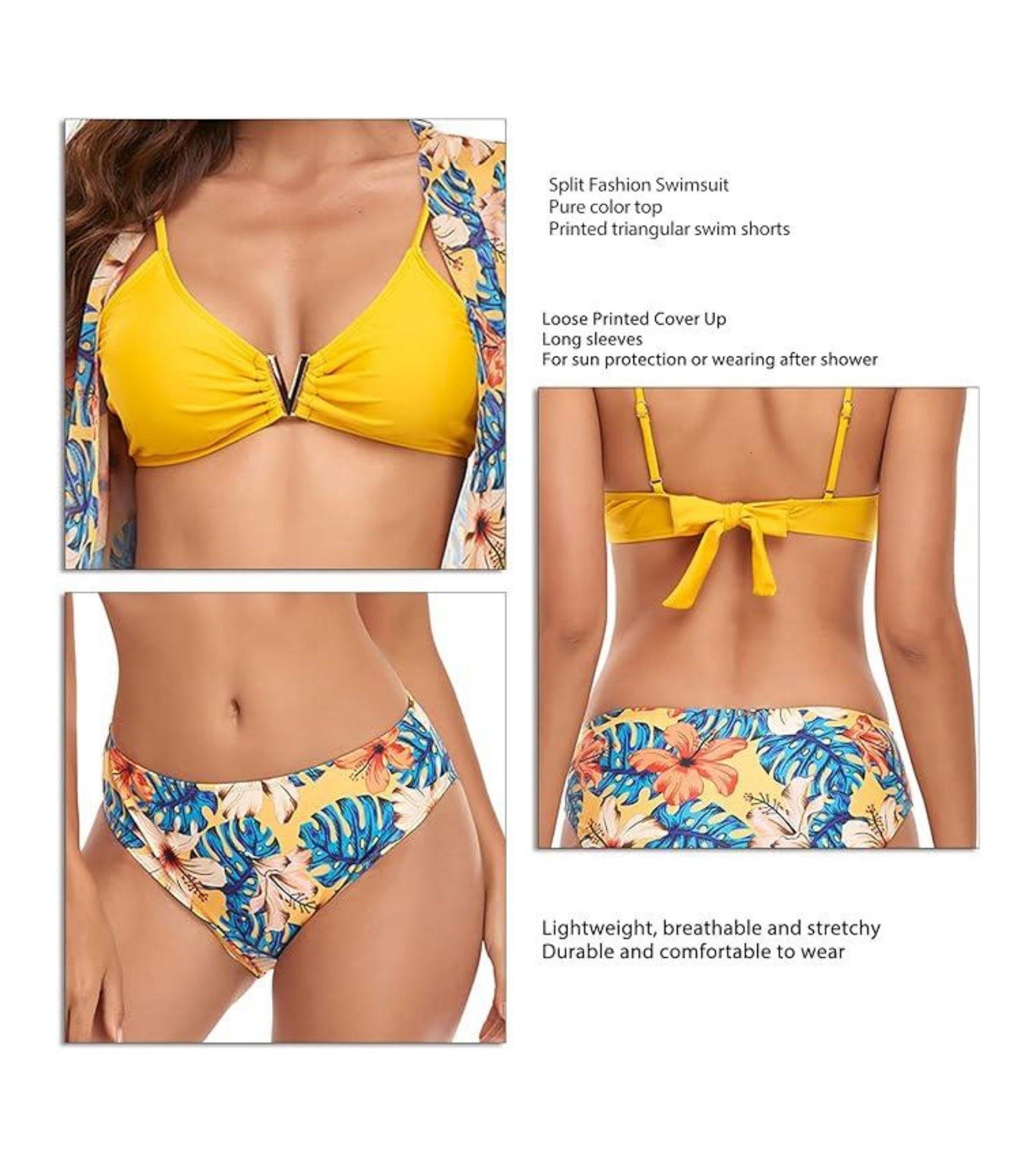 Premsons® Women's 3-Piece Floral Bikini Set with Cover-Up – Breathable, Skin-Friendly Swimwear for Pool, Spa, Vacations & Beach Parties