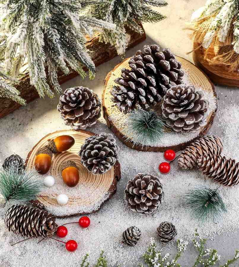 Premsons® Snow-Dusted Pine Cone Ornaments – Rustic Christmas Tree Decor, Pack of 6