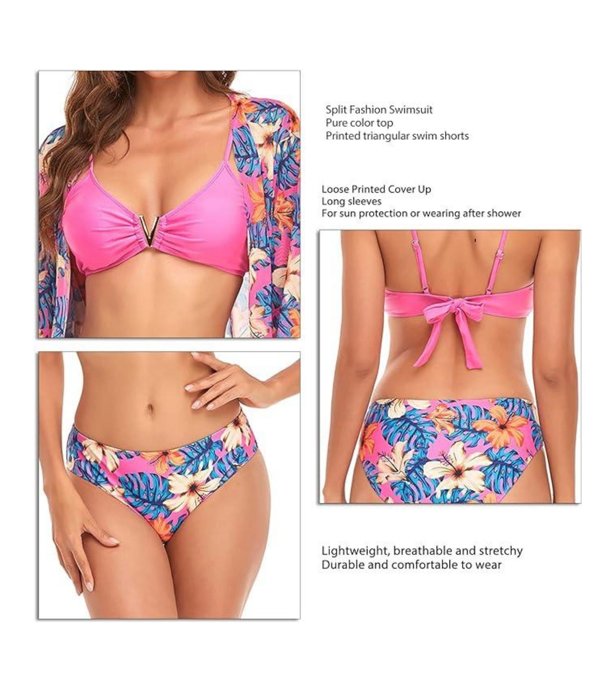 Premsons® Women's 3-Piece Floral Bikini Set with Cover-Up – Breathable, Skin-Friendly Swimwear for Pool, Spa, Vacations & Beach Parties
