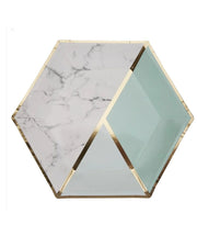Premsons® 10-Inch Mint Green Colourblock with Gold Large Paper Plates - Birthday, Wedding, Showers Disposable Decorative Party Plates - Pack of 10