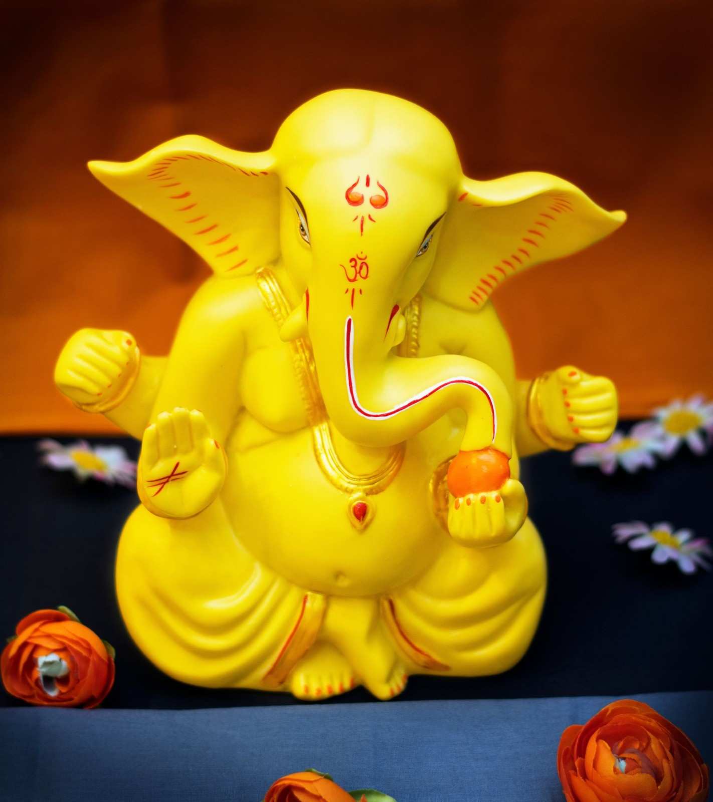 Premsons® Happy Ganesha with Folded Hands – Matte Yellow Idol with Sweet Smile