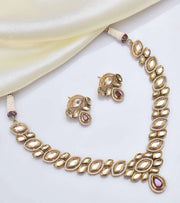 Premsons® Elegant Polki-Inspired Necklace & Earring Statement Set – Minimalist Grace with Marquise Detail