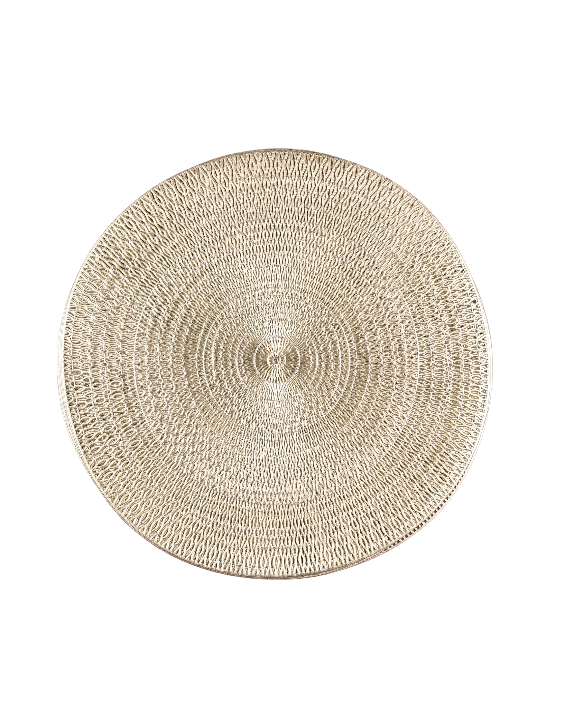 Premsons® Round Table Mat – Textured Loop Metallic Placemat | Washable, Wipeable, Non-Slip & Heat-Resistant | Decorative Table Mat for Dining, Kitchen, Wedding & Party Décor – Champagne Beige
