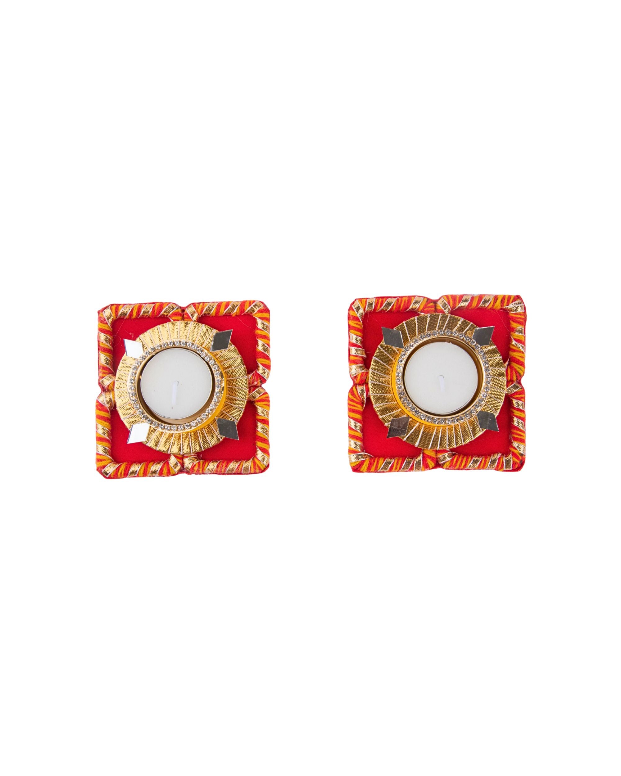 Premsons® Wax Decorative Square Diya – Red & Yellow | Handcrafted Festival Diyas for Diwali, Puja & Home Décor