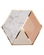 Premsons® 10-Inch Blush Pink Colourblock with Gold Large Paper Plates - Birthday, Wedding, Showers Disposable Decorative Party Plates - Pack of 10