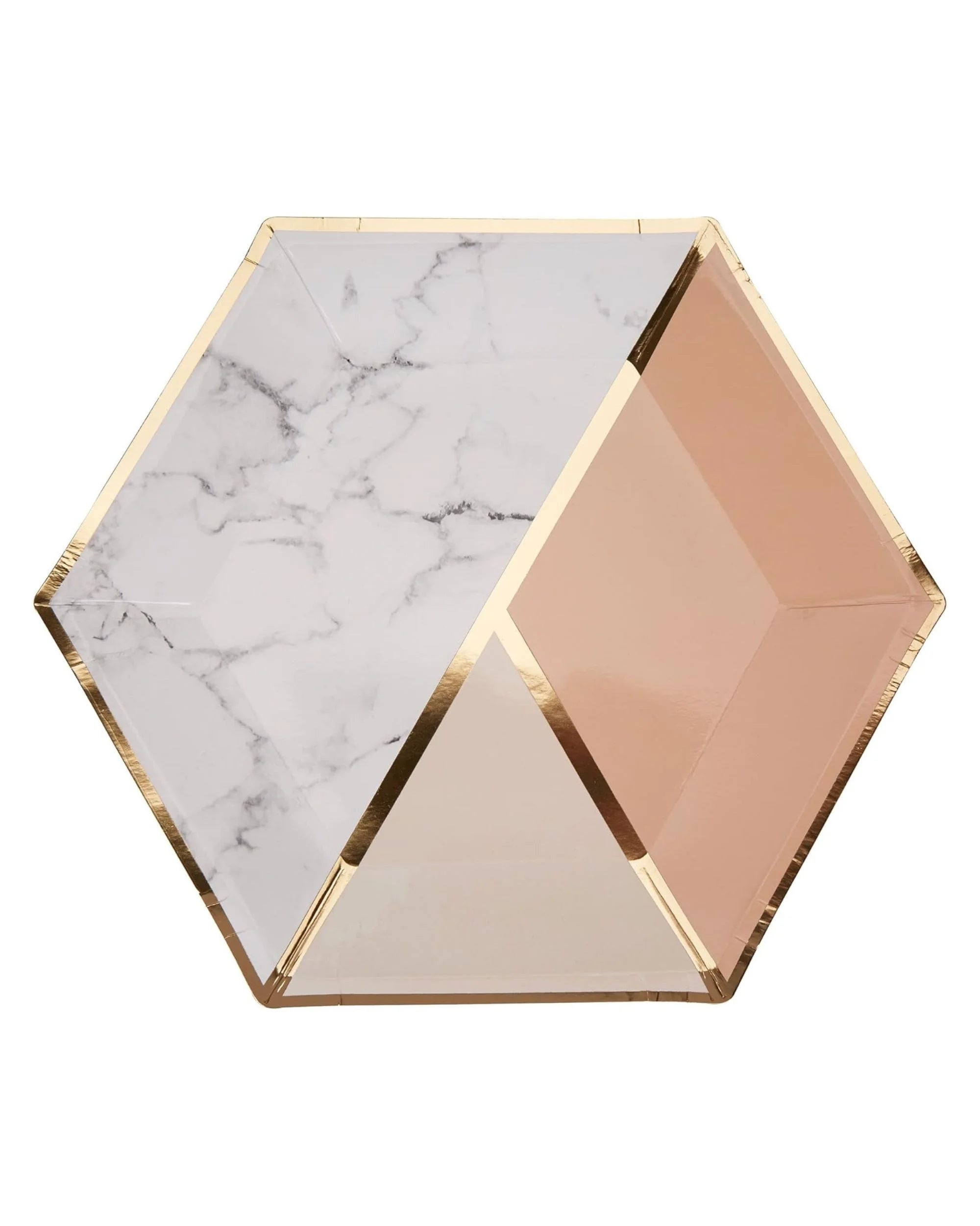 Premsons® 10-Inch Blush Pink Colourblock with Gold Large Paper Plates - Birthday, Wedding, Showers Disposable Decorative Party Plates - Pack of 10