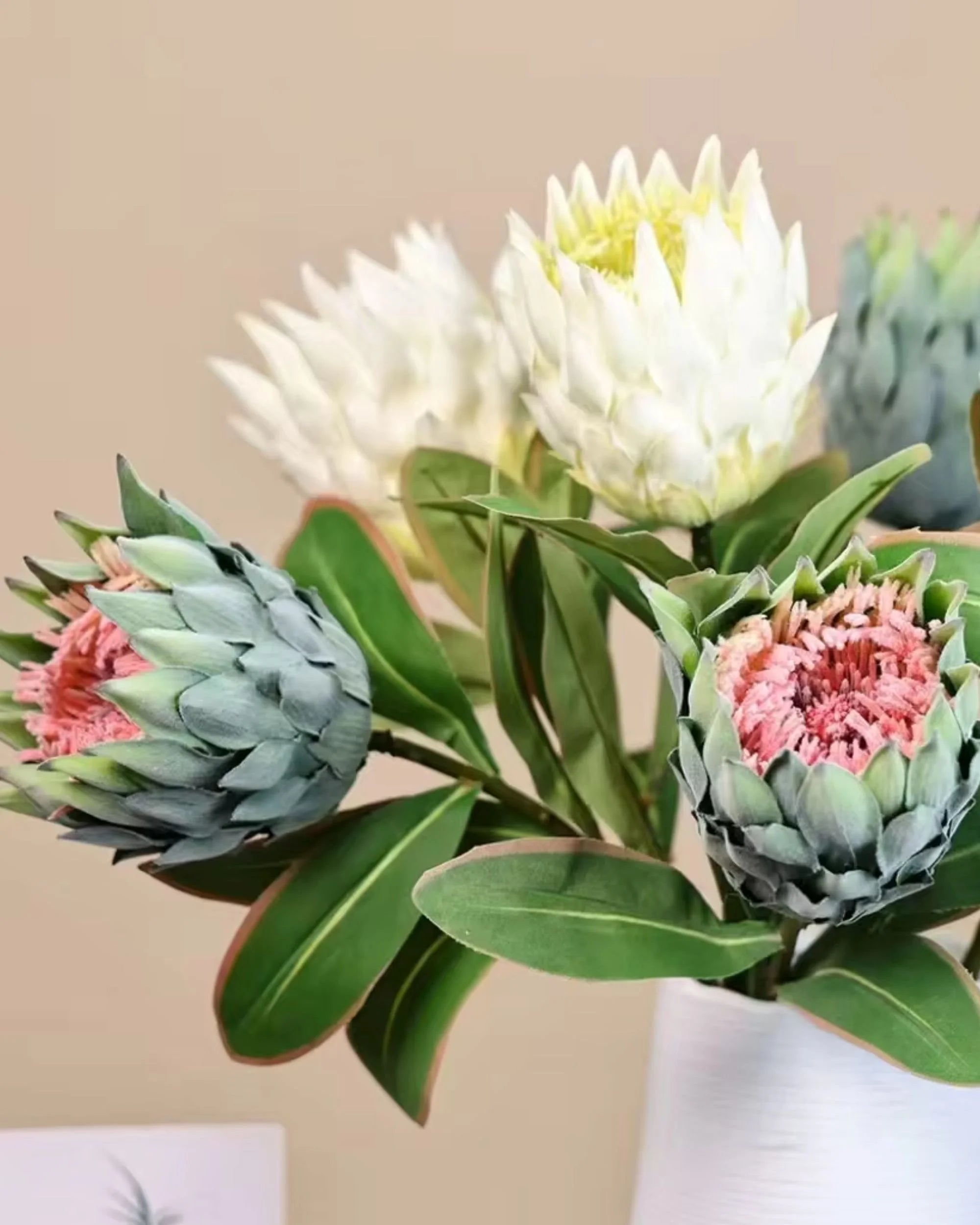 Premsons® High-Quality Faux Protea Flower Stem – Real Touch Artificial Floral Bunch for Vases, Home Decor & Centerpieces - Green