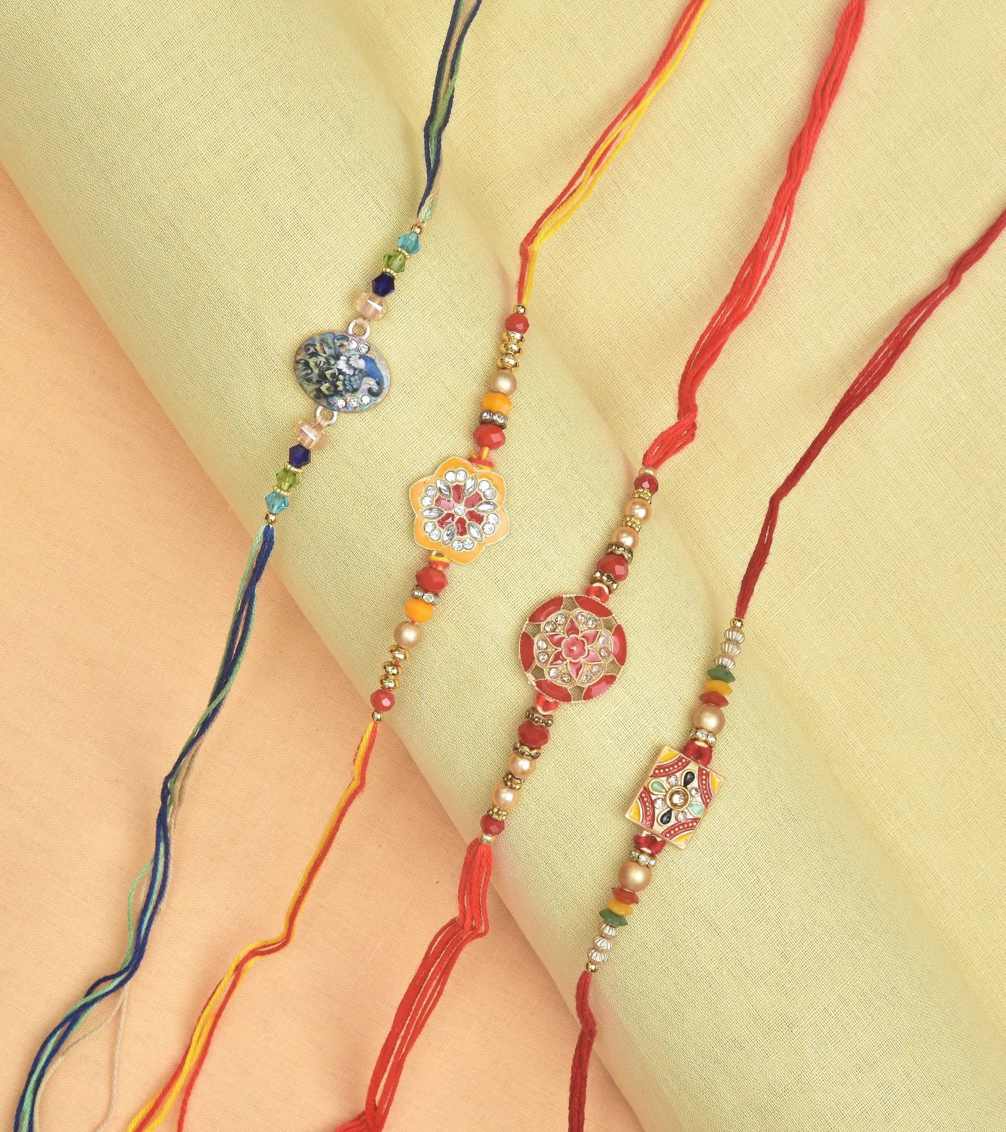 Premsons® Set of 4 Rakhis for Brothers – Traditional & Designer Threads for Raksha Bandhan