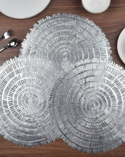 Premsons® Round Table Mat – Elegant Woven Metallic Placemat | Washable, Wipeable, Non-Slip & Heat-Resistant | Stylish Table Mat for Dining, Kitchen, Wedding & Party Décor – Silver