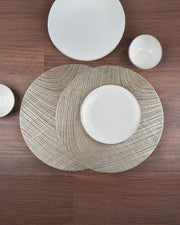 Premsons® Round Table Mat – Elegant Swirl Metallic Placemat | Washable, Wipeable, Non-Slip & Heat-Resistant | Stylish Table Mat for Dining, Kitchen, Wedding & Party Décor – Golden Beige
