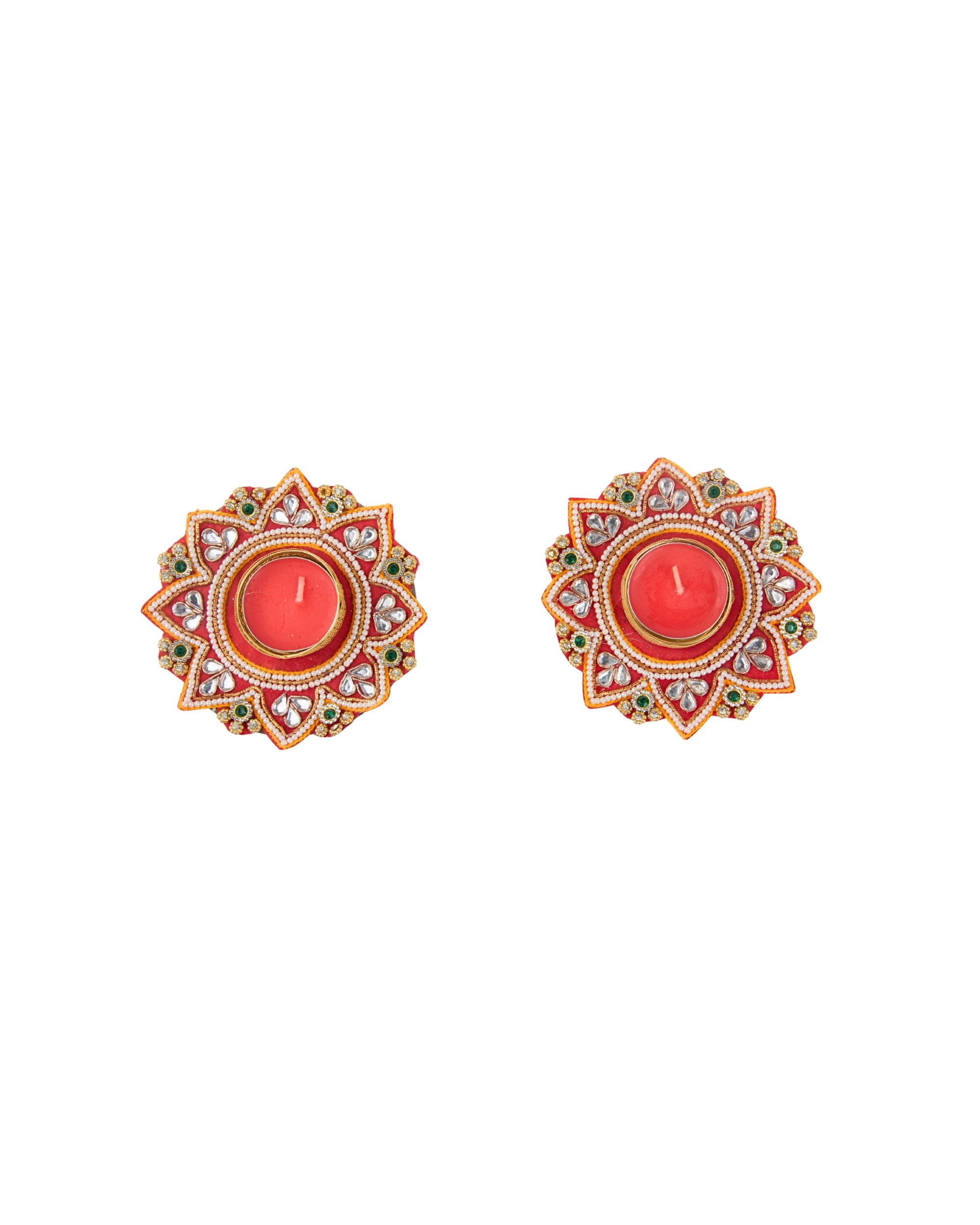 Premsons® Decorative Wax Diya – Red | Handcrafted Festival Diyas for Diwali, Puja & Home Décor (Set of 2)