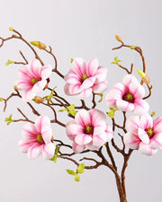 Premsons® Premium Faux Magnolia Flower Stem – Real Touch Artificial Floral Bunch for Vases, Home Decor & Centerpieces - Pink