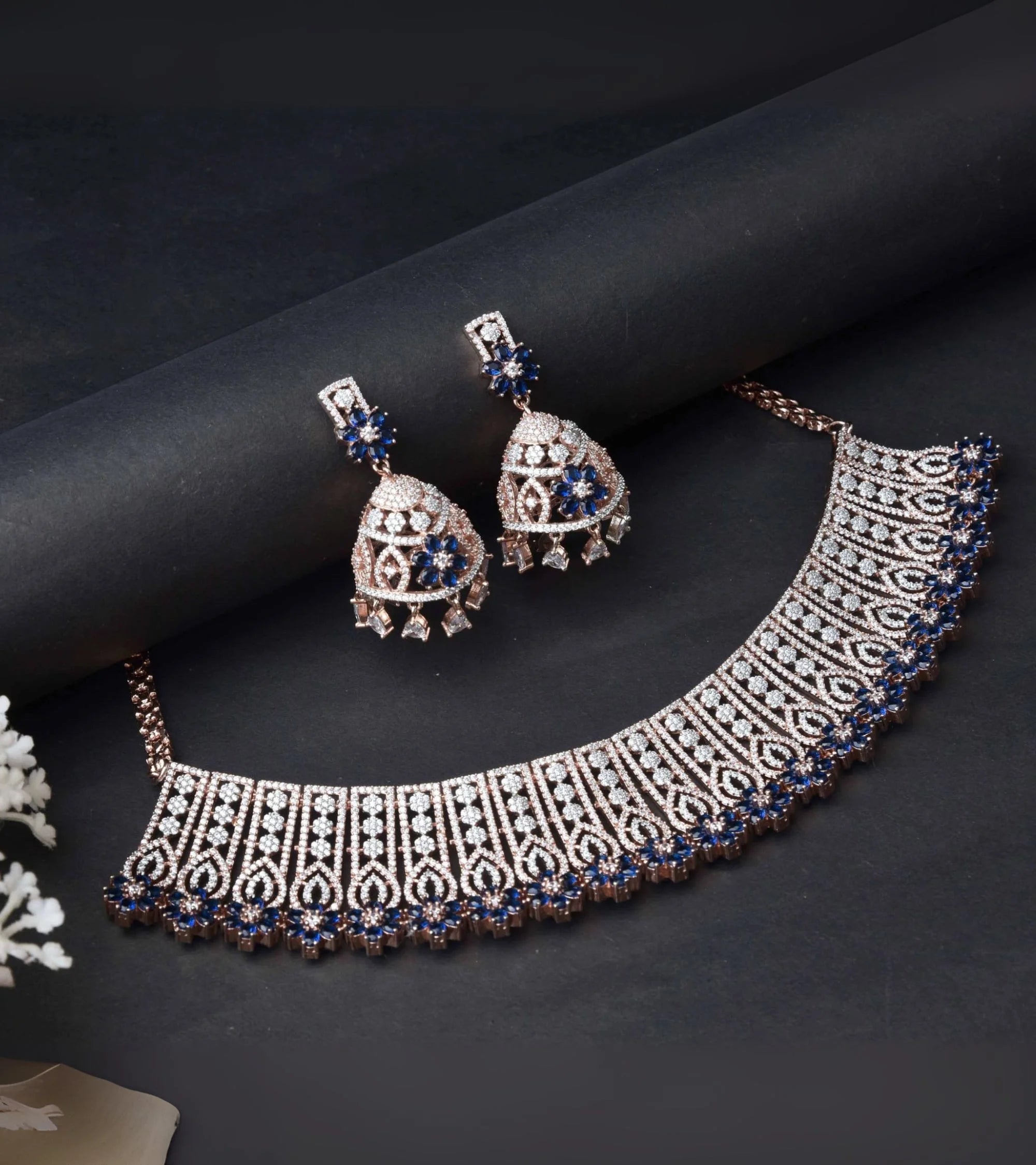 Premsons® Rose Gold Choker Necklace with Earrings – Jewellery Set Ideal for Weddings & Festive Wear