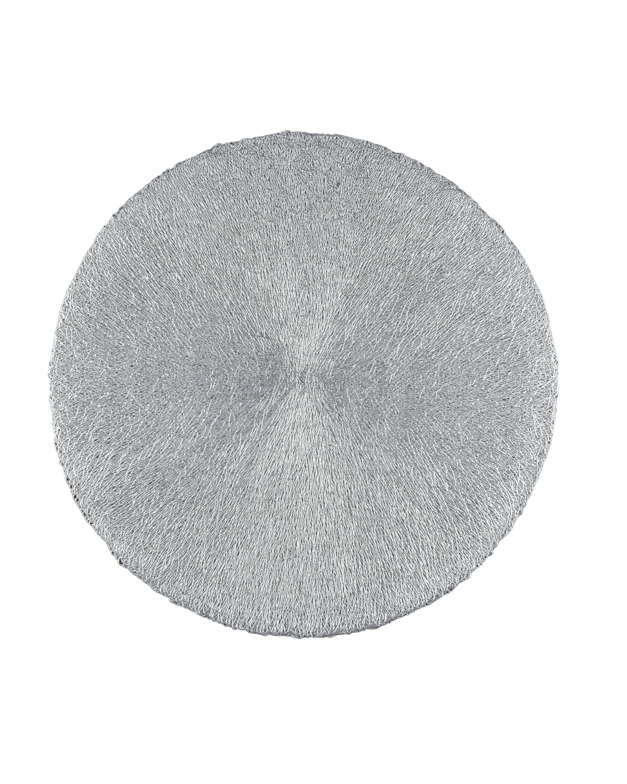 Premsons® Round Table Mat – Elegant Swirl Metallic Placemat | Washable, Wipeable, Non-Slip & Heat-Resistant | Stylish Table Mat for Dining, Kitchen, Wedding & Party Décor – Silver