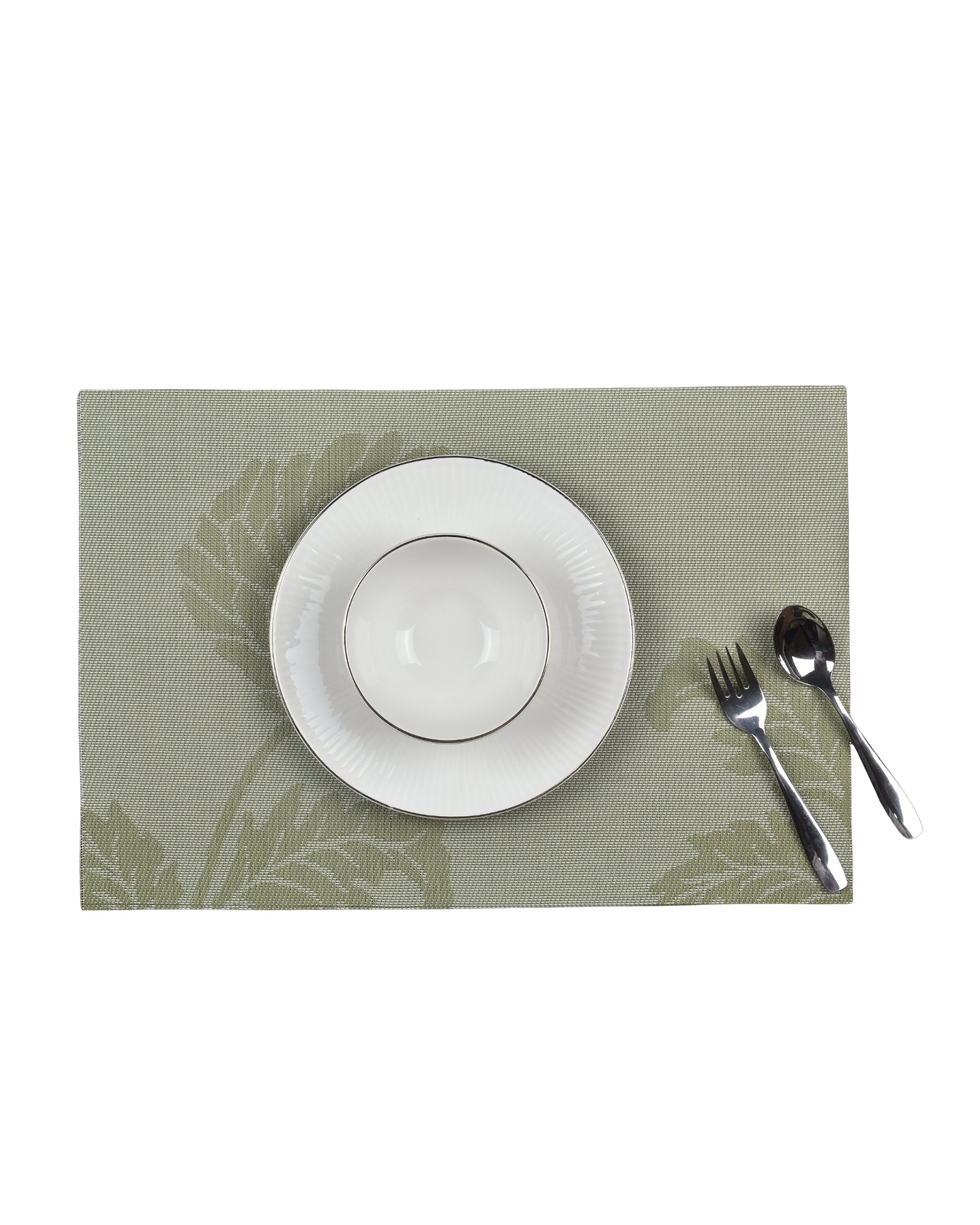 Premsons® Olive Green Rectangle Metallic Placemats – Washable, Wipeable, Non-Slip & Stain-Resistant Table Mats for Dining, Kitchen, Wedding & Party Décor