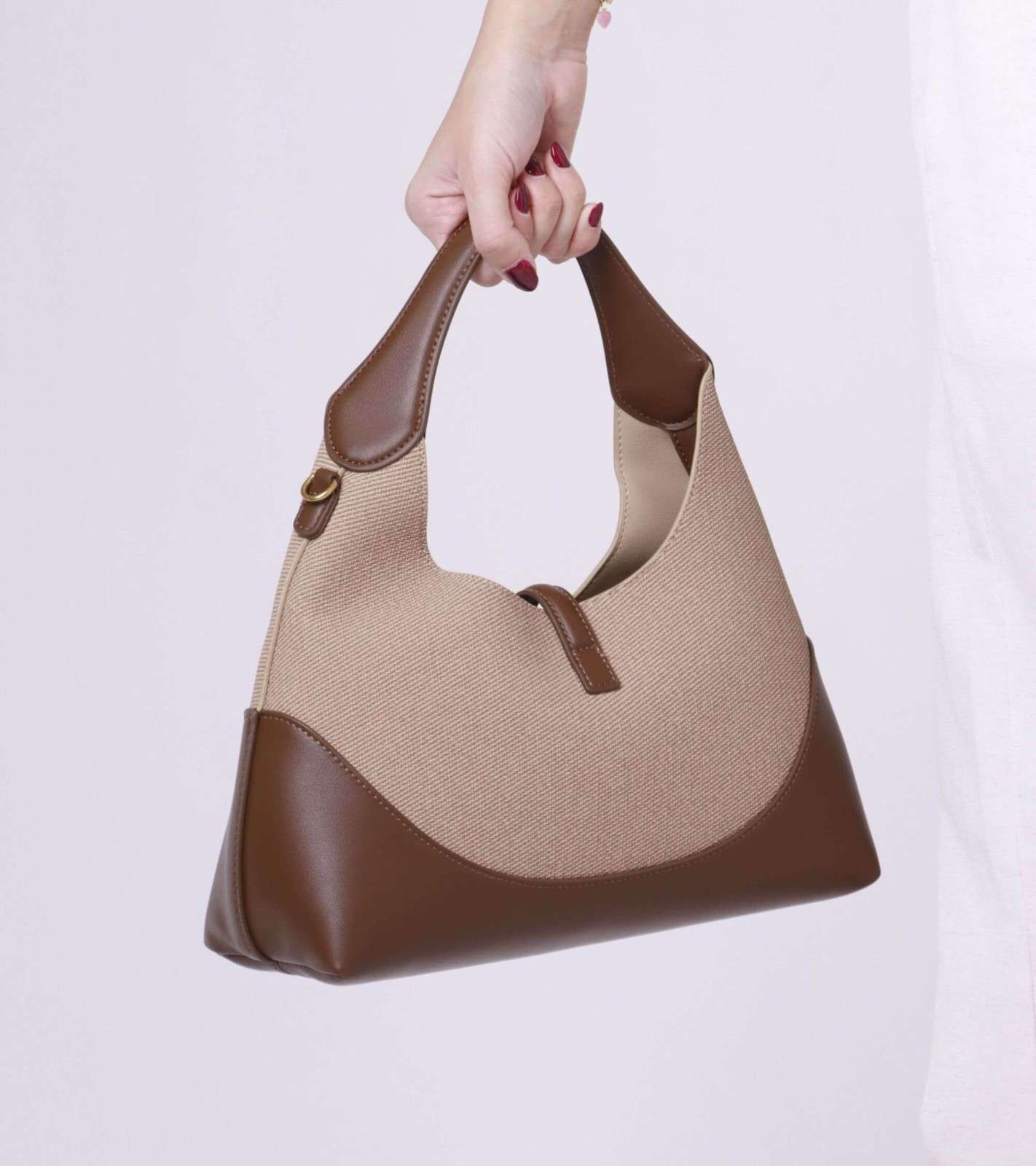 Eternia® Shoulder Bag with Detachable String Strap – Tweed & Vegan Leather Purse - Light French Beige