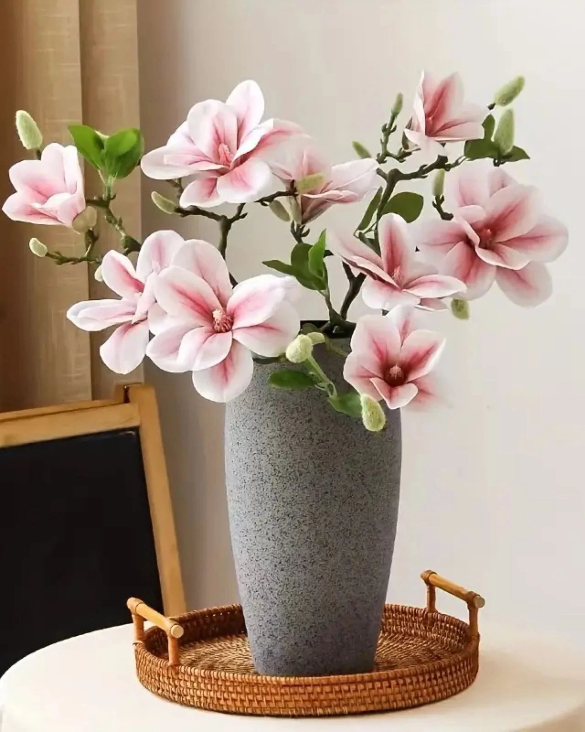 Premsons® Premium Faux Magnolia Flower Stem – Real Touch Artificial Floral Bunch for Vases, Home Decor & Centerpieces - Pink