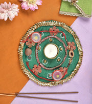 Premsons® Green Decorative Pooja Thali with Beads & Embellishments – For Every Auspicious Occasion