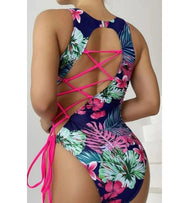 Premsons® Women's Bold Floral One-Piece Swimsuit – Stylish Strappy Back Swimwear for Pool Parties, Vacations & Resort Looks