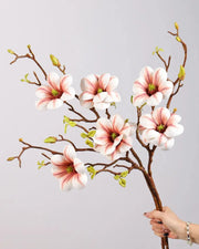 Premsons® Premium Faux Magnolia Flower Stem – Real Touch Artificial Floral Bunch for Vases, Home Decor & Centerpieces - Orange