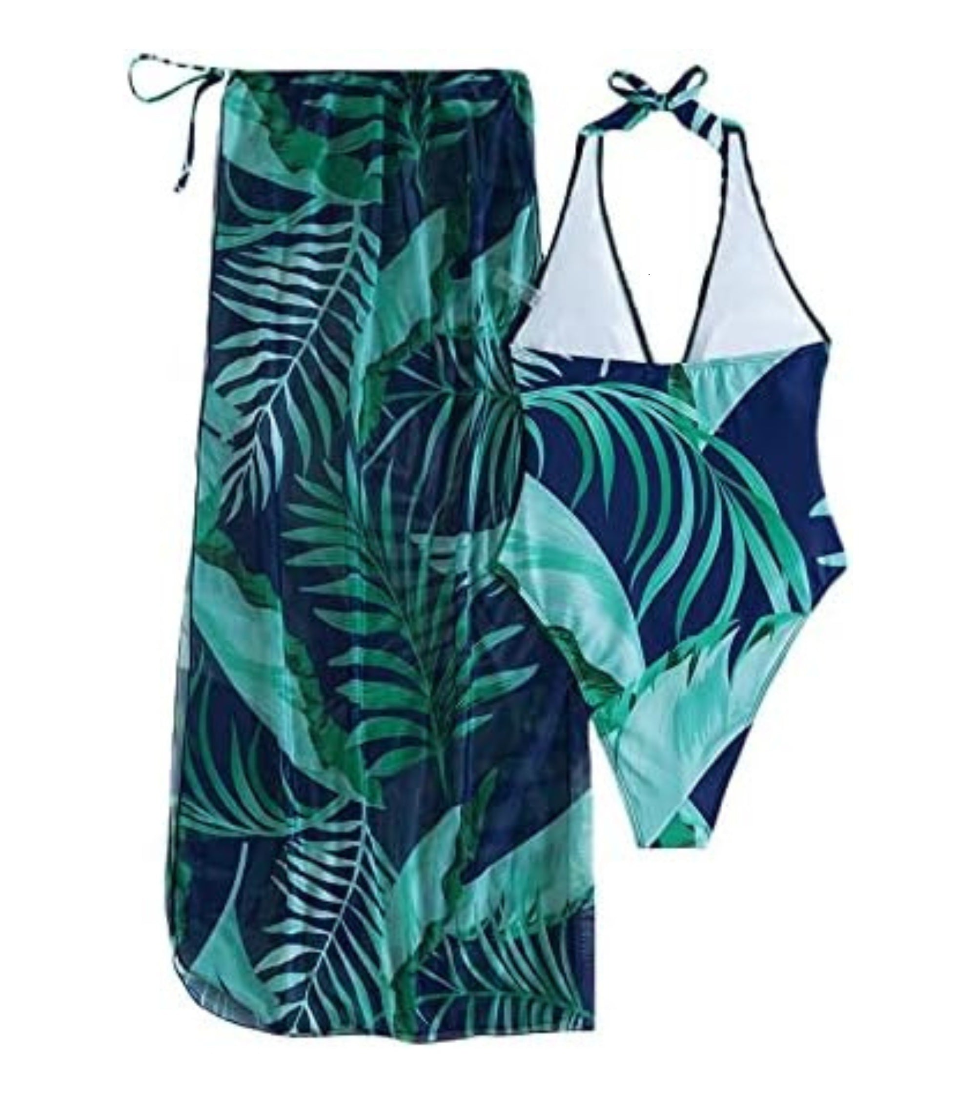 Premsons® Women's Printed Halter One-Piece Swimsuit – High-Cut Design with Cover-Up Skirt, Perfect for Outdoor Water Sports, Vacations, Resorts & Pool Parties