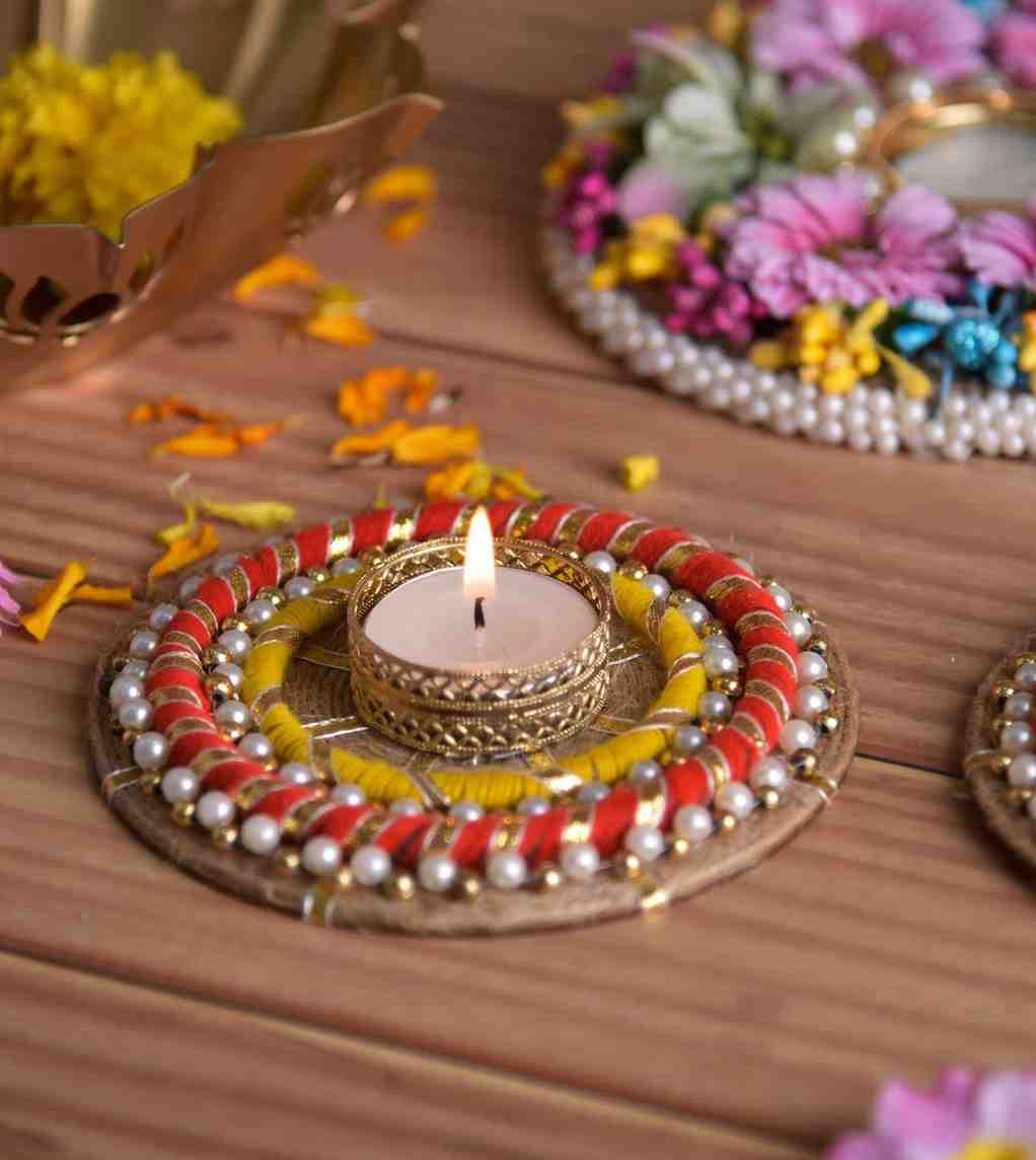 Premsons® Gota Patti Work Diya – Traditional Candle Holder for Pooja Room