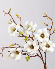 Premsons® Premium Faux Magnolia Flower Stem – Real Touch Artificial Floral Bunch for Vases, Home Decor & Centerpieces - White