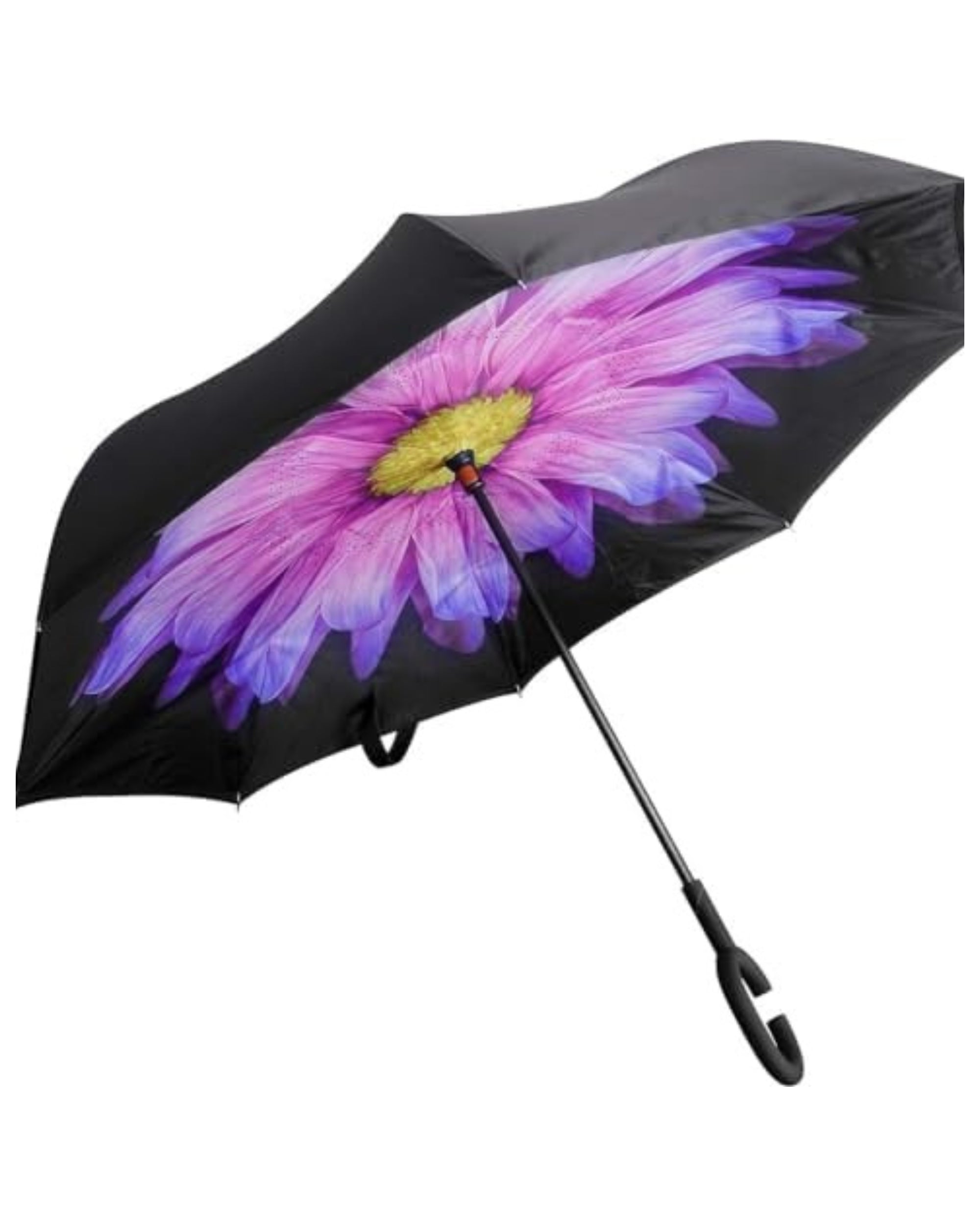 Upside Down® Inverted Umbrella with Flower Print – Windproof Double Layer Rain Protection with Hands-Free C-Shaped Handle | Reverse Closing Umbrella for Car, Travel & Daily Use
